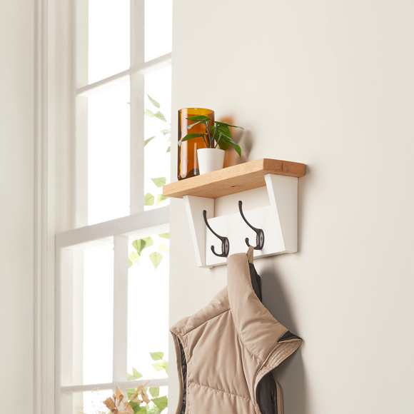 Solid Oak Coat Rack with Storage Shelf | Handmade Wooden Coat Hooks ...