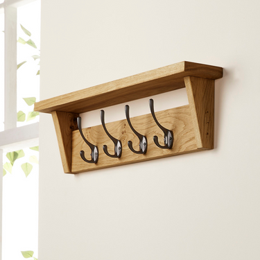 Solid Oak Coat Rack with Shelf | Walnut Wooden Coat Rack With Hooks ...