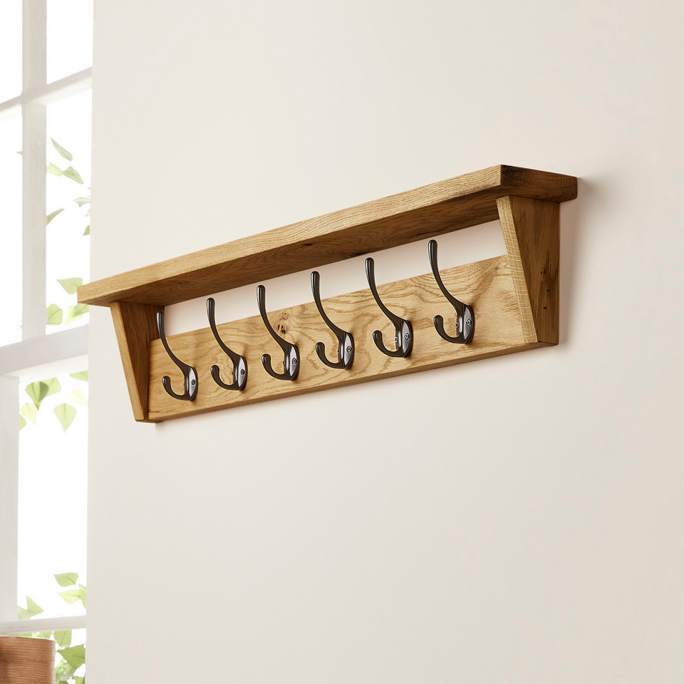 Solid Oak Coat Rack with Shelf | Walnut Wooden Coat Rack With Hooks ...