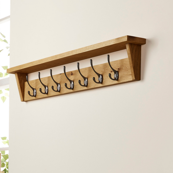 Solid Oak Coat Rack with Shelf | Walnut Wooden Coat Rack With Hooks ...