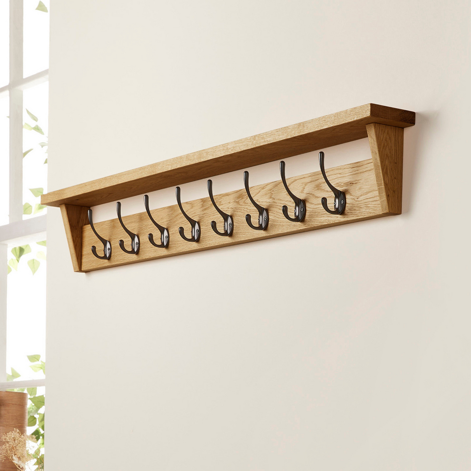 Solid Oak Coat Rack With Shelf 