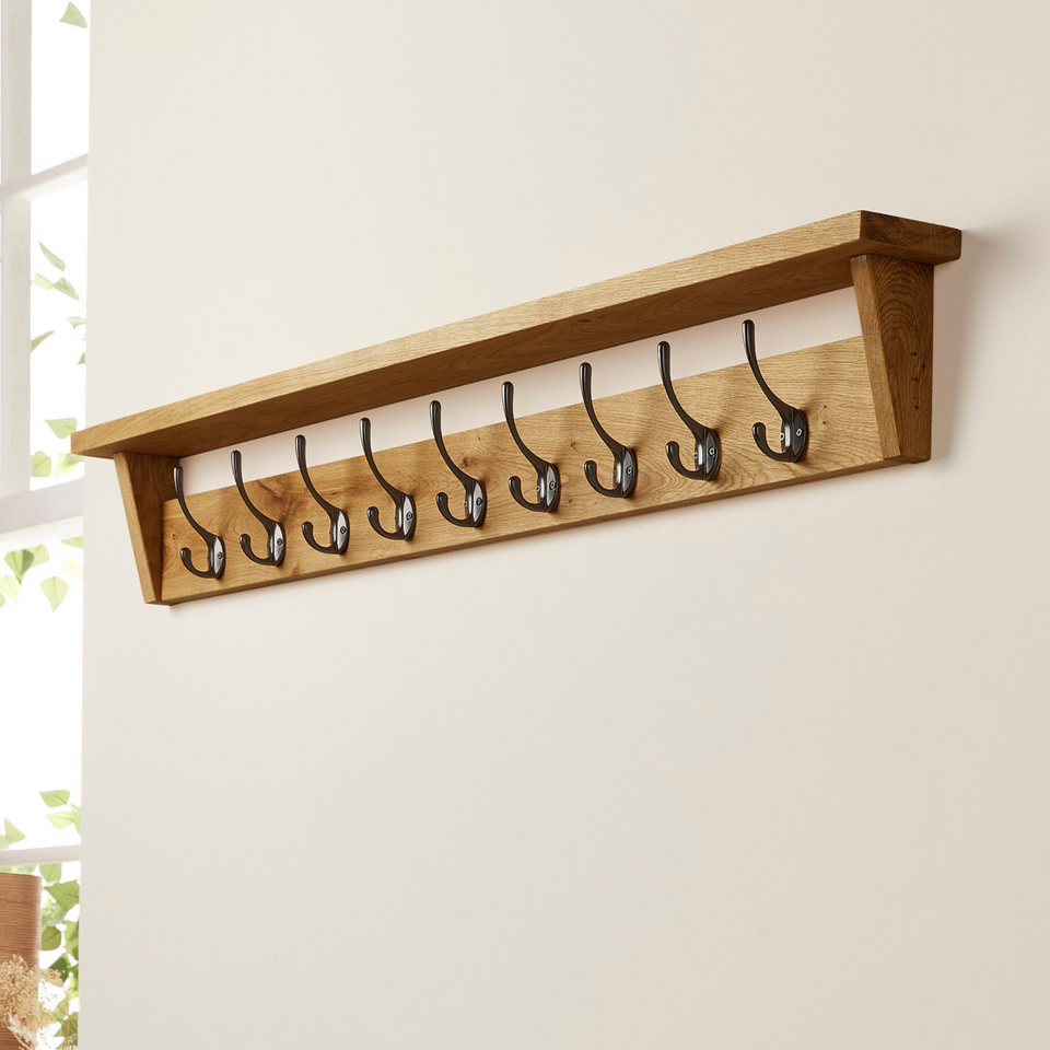 Solid Oak Coat Rack with Shelf | Walnut Wooden Coat Rack With Hooks ...