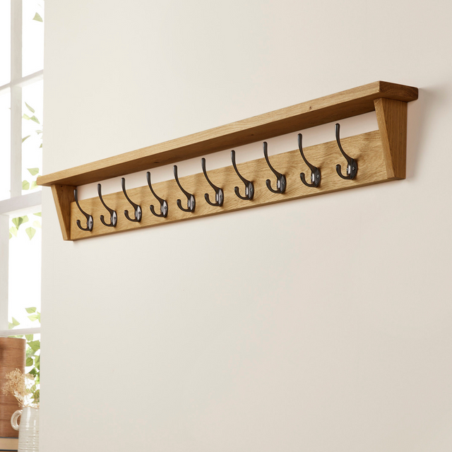 Solid Oak Coat Rack with Shelf | Walnut Wooden Coat Rack With Hooks ...