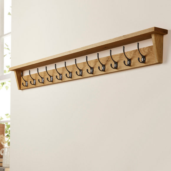 Solid Oak Coat Rack with Shelf | Walnut Wooden Coat Rack With Hooks ...